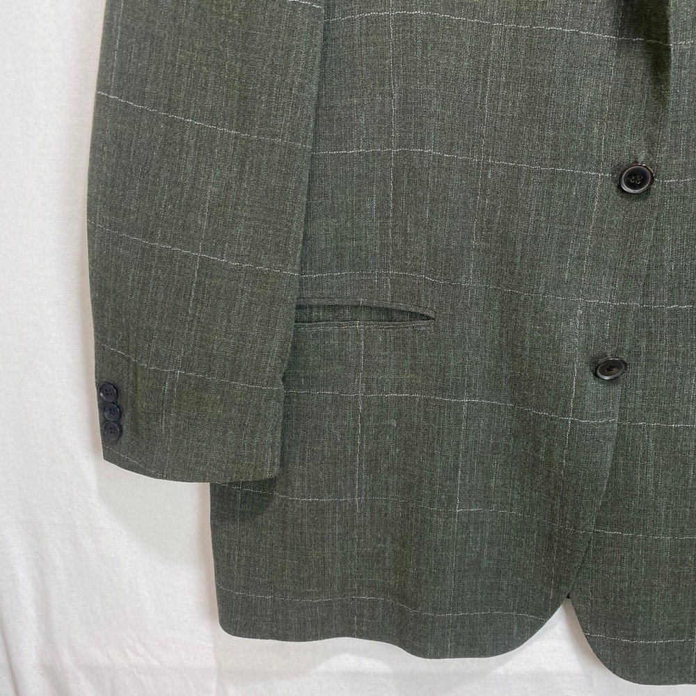 Hugo Boss Mars US Olive Green Windowpane Wool Linen Blazer Sport Coat 42S Mens - Picture 5 of 13